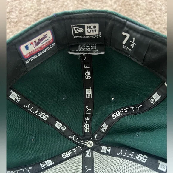 New Era A’s athletics Yellow/Green fitted hat size 7 1/4 - Picture 2 of 8